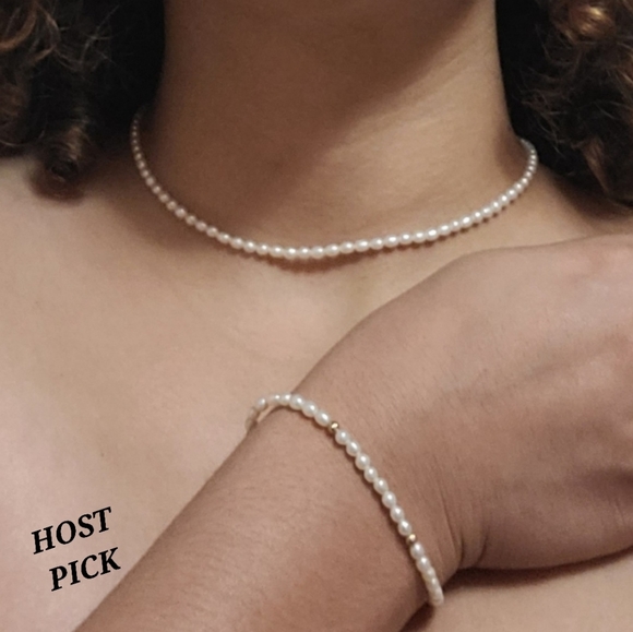 Other - HOST PICK! 14K Gold Biwa Pearl Necklace & Bracelet Set/First Communion